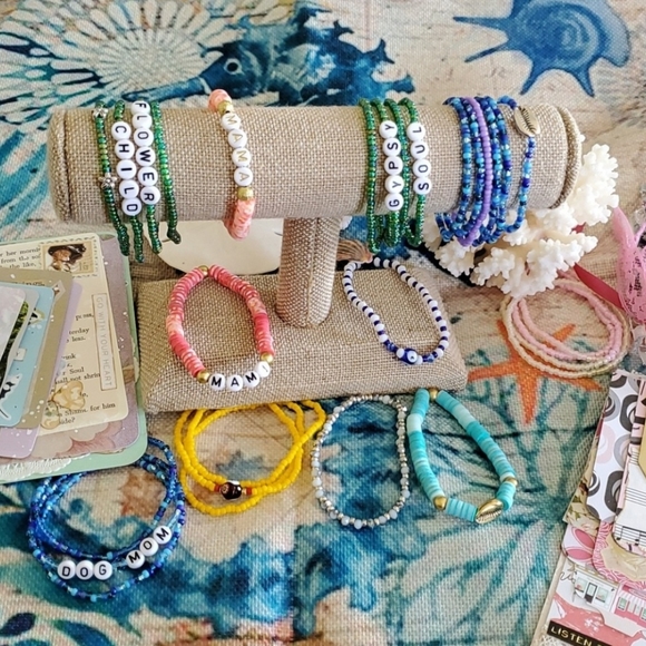 Seed Bead Stack Stretch Bracelets"Cat Mom" & "Evil Eye" Bracelets - Picture 16 of 16